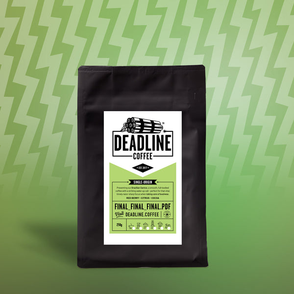 A bag of Deadline Coffee's FINAL_FINAL_FINAL.PDF single-origin coffee